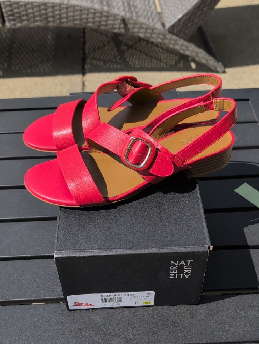Naturalizer Red Leather Slingback Sandals with Buckle - Picture 4 of 6